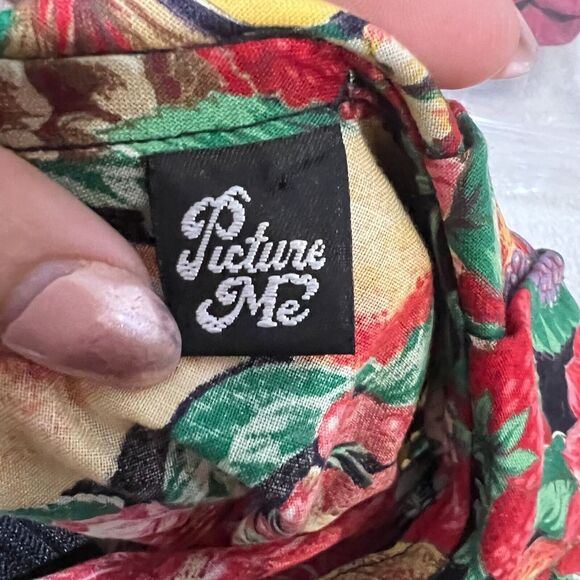 Vtg Picture Me Womens Multicolor Fruit Floral Lace Collar Dress M/L Long Sleeve - Picture 2 of 15